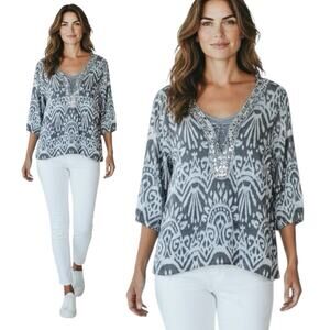 INC 3X Boho Ikat Embellished Sheer Blouse Tunic w Cami Plus Size Sequin V Neck